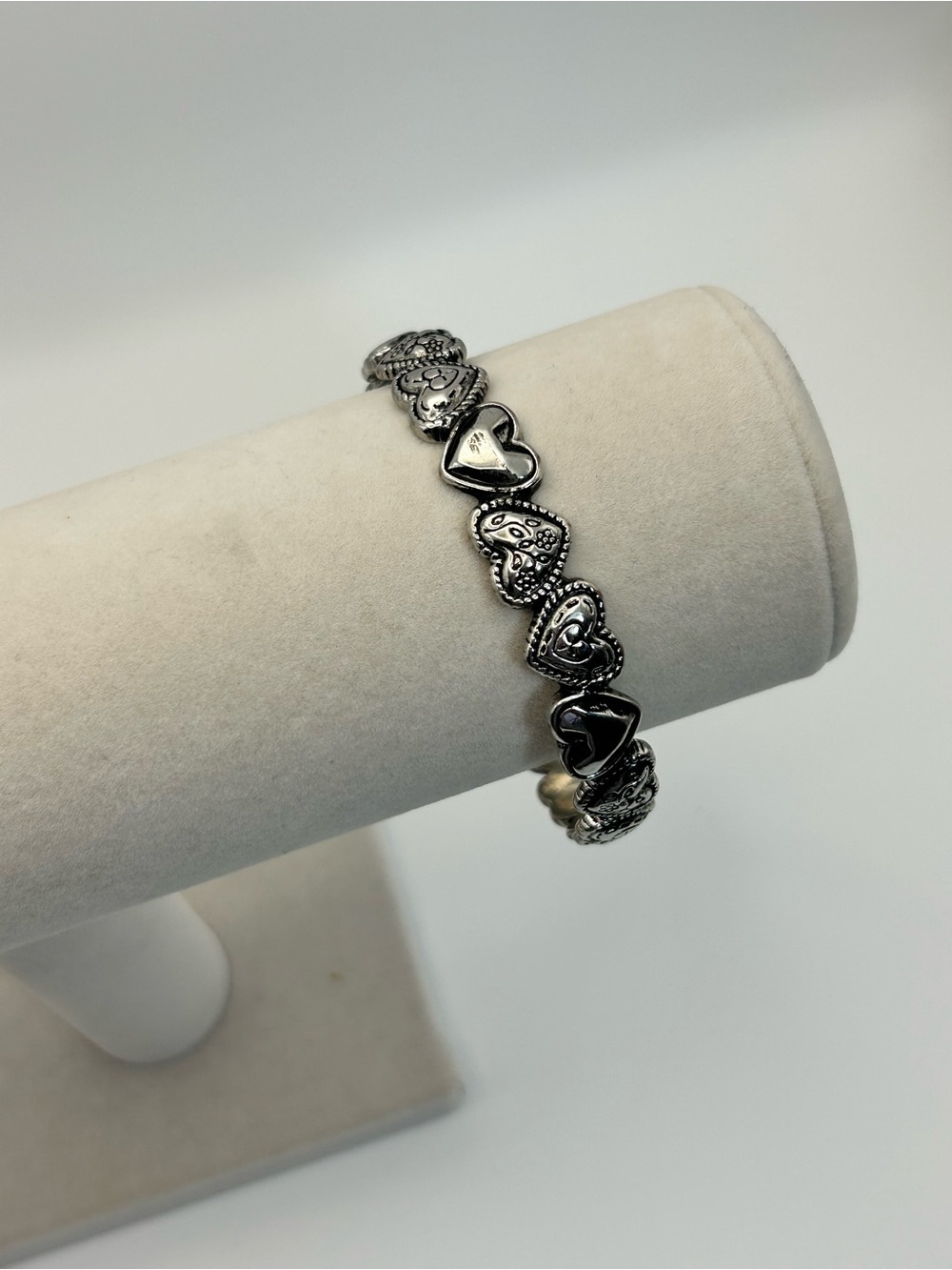 Connected Hearts Bangle Bracelet Silver-Tone Matte Finish Unsigned 8"